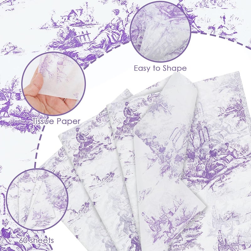 Ethanberg 60 Sheets Gift Wrapping Tissue Paper Bulk, Vintage Purple Tissue Paper for Gift Bags, Decorative Art Papers for DIY Crafts Wedding Birthday Baby Showers Holiday Party Decor, 20x14 Inches - Image 3